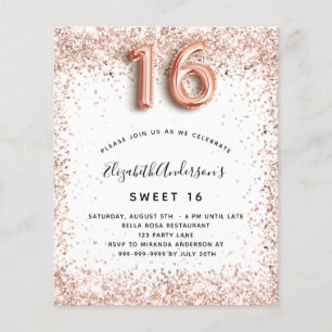 Sweet 16 Rose gold white budget Einladung Flyer
