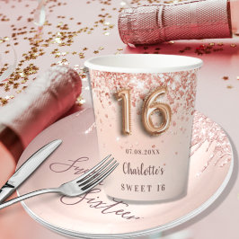 Sweet 16 Rose Goldfrittiername Pappbecher
