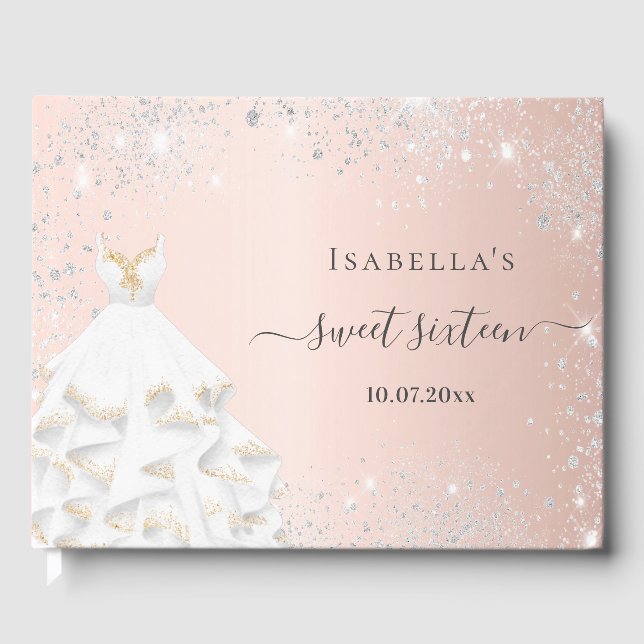 Sweet 16 Rose Goldkleid Geburtstag Gästebuch (Vorderseite)