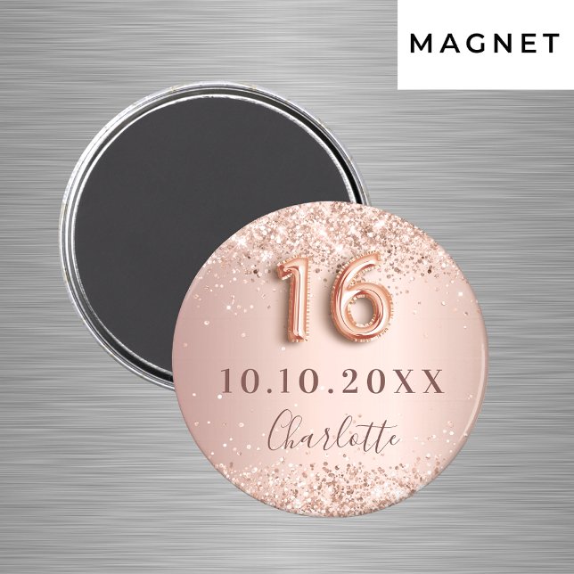 Sweet 16 Rose Goldrot Glitzer Save the Date Magnet (Von Creator hochgeladen)
