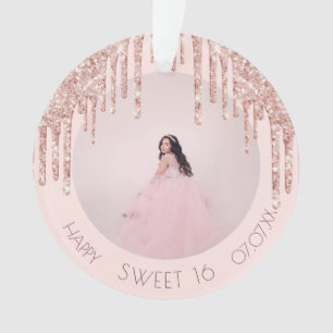 Sweet 16 Rose Goldrot Glitzer Tropfen Foto Ornament
