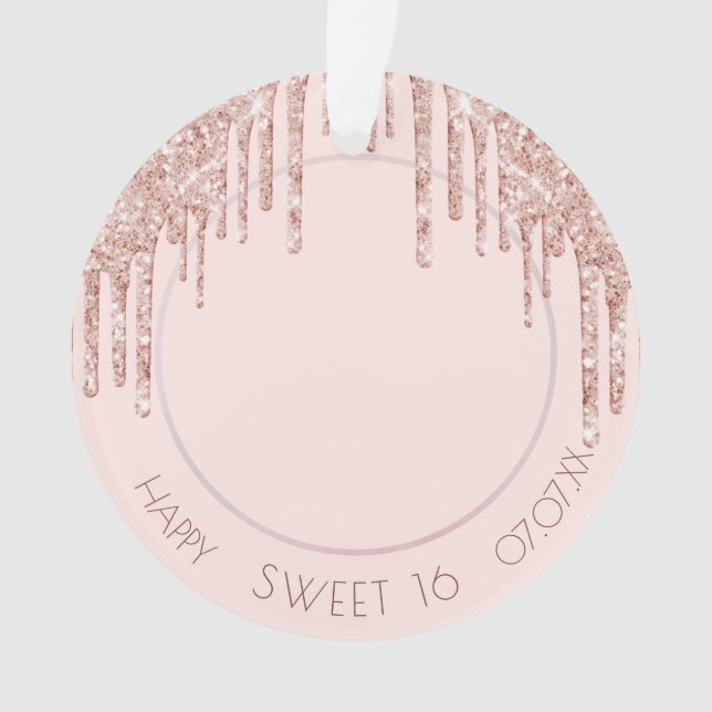 Sweet 16 Rose Goldrot Glitzer Tropfen Foto Ornament (Vorderseite)