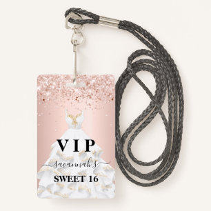 Sweet 16 Rose Goldrot Glitzer vip Ausweis