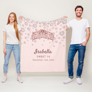 Sweet 16 Rose Goldtiara-Krone Rosa Monogramm Fleecedecke