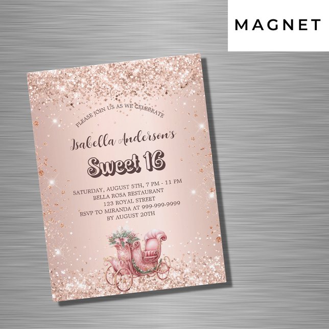 Sweet 16 Rose Goldwagen Luxus Magneteinladung (Von Creator hochgeladen)