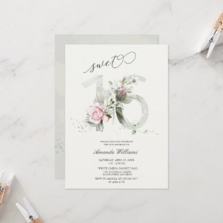 Sweet 16 Rose Grau | Silberromantische Einladung
