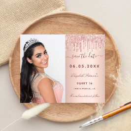 Sweet 16 Rose Schwarz Foto QR Save the Date Karte