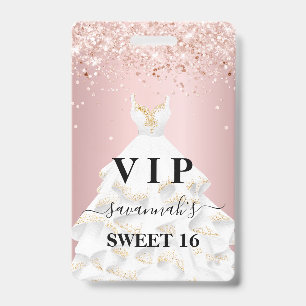 Sweet 16 roségold-pinkem Glitterstaub-Name vip Ausweis