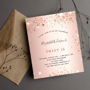 Sweet 16 Rosen-Gold-Party-Budget-Einladung Flyer