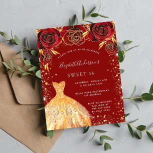 Sweet 16 Rot Gold Glitzer Kleid Blumenladen Postkarte