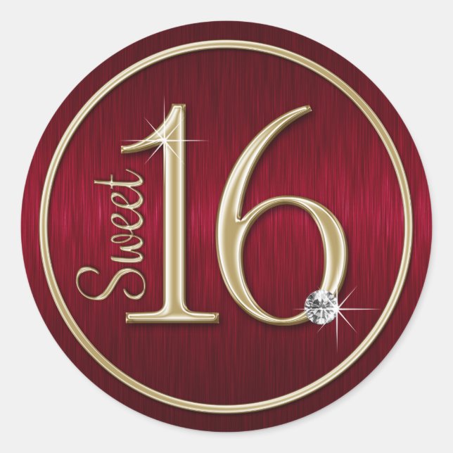 Sweet 16 Rot/Gold Umschlag Aufkleber Stickers (Vorderseite)