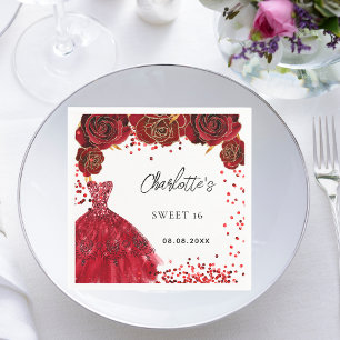 Sweet 16 Rot Kleid Blume Weiß Party Serviette