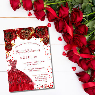 Sweet 16 rot weiß Kleid glamourös Einladung