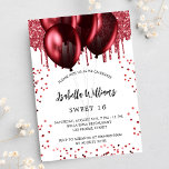 Sweet 16 rote Ballons weißer Luxus Einladung<br><div class="desc">Für einen eleganten Sweet 16,  16. Geburtstag. Ein stilvoller weißer Hintergrund. Der Glitzer und die Ballons sind mit roten Imitaten geschmückt. Personalisieren und fügen Sie Namen,  Alter und Party Details hinzu. Der Name wird mit einem handgeschriebenen Stilskript geschrieben</div>