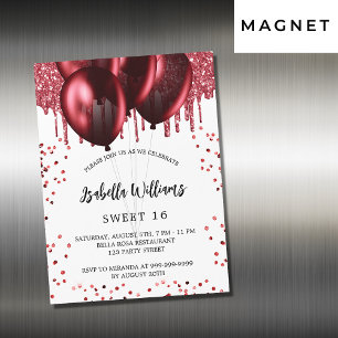 Sweet 16 rote Ballons weißer Luxus Magneteinladung