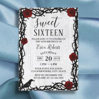 Sweet 16 Rote Rose & Thorn Elegant Messe Rustikal Einladung