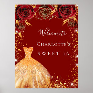 Sweet 16 Rotgold Glitzer Kleid Blumenempfang Poster