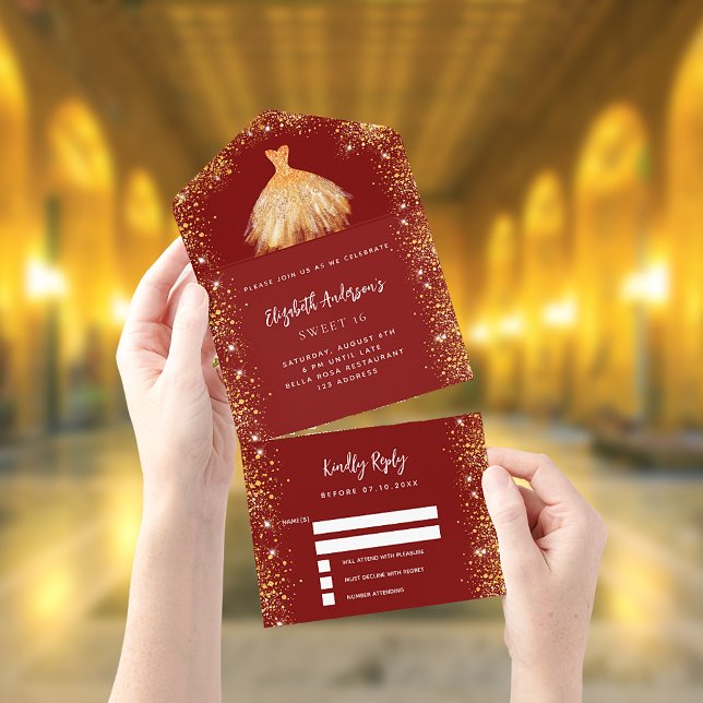 Sweet 16 Rotgold Kleid Glitzer UAWG All In One Einladung (Von Creator hochgeladen)