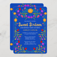 Sweet 16 Royal Blue Mexican Fiesta Floral Geburtst