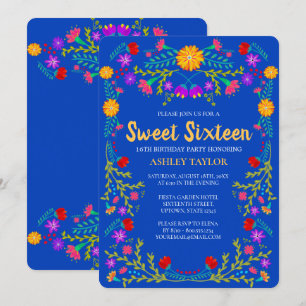 Sweet 16 Royal Blue Mexican Fiesta Floral Geburtst Einladung