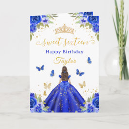 Sweet 16 Royal Blue Princess Brunette Girl Karte
