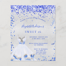 Sweet 16 Royal Blue Silber Budget Einladung Flyer