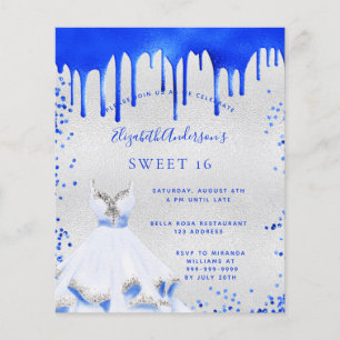 Sweet 16 Royal Blue Silber Einladung Budget Flyer