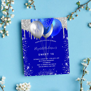 Sweet 16 Royal Blue Silber Einladung Budget Flyer