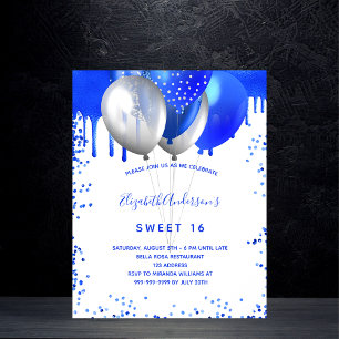 Sweet 16 Royal Blue White Budget Einladung Flyer