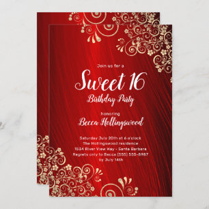 Sweet 16 Ruby Red Gold Wirbel Party Einladung