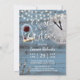 Sweet 16 Rustic Fairy Tale Dusty Blue Barn Wood Einladung