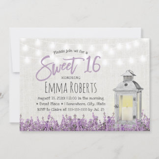 Sweet 16 Rustic Lavendel Floral Weiße Laterne Einladung