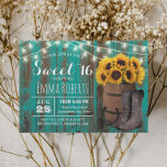 Sweet 16 Rustic Sonnenblume Aquamariner Western Co Einladung<br><div class="desc">Rustikale Sonnenblume Barrel Land Aquamarin Stall Holz Cowgirl Sweet 16 Geburtstag Einladungen.</div>