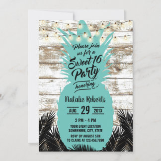 Sweet 16 Rustic Tropical Beach Aquamarin Ananas Einladung