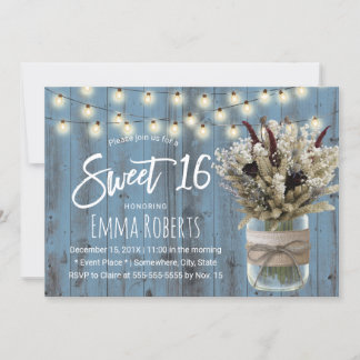 Sweet 16 Rustic Winter Floral Jar Dusty Blue Einladung