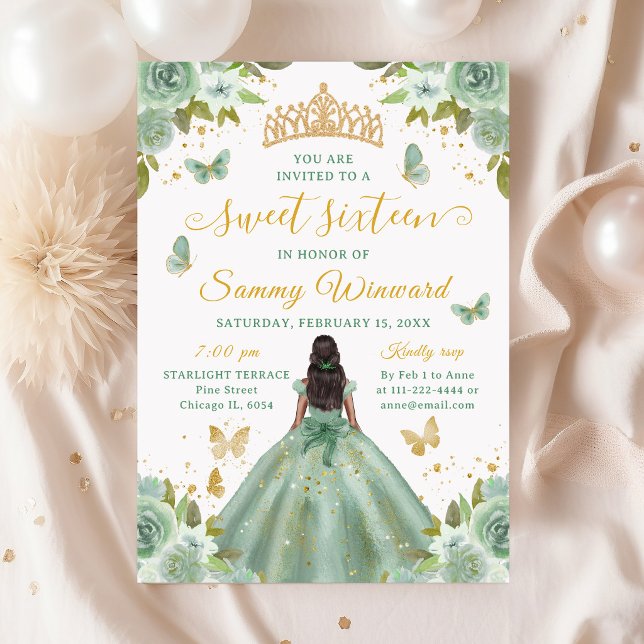 Sweet 16 Sage Green Princess African American Girl Einladung (Von Creator hochgeladen)