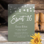 Sweet 16 Sage Green Silver Glitzer Geburtstag Einladung<br><div class="desc">Sweet 16 Modern Sage Green Silver Glitzer String Lichter Einladungen.</div>