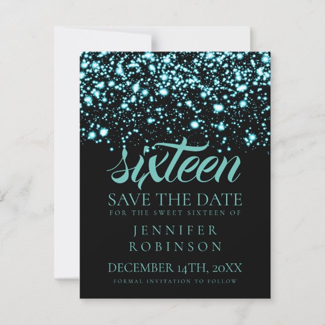 Sweet 16 "Save the Date" Aquamarin Midnight Glam Save The Date (Vorderseite)