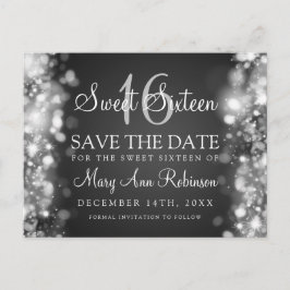 Sweet 16 "Save the Date" funkelnde Lichter Silber Ankündigungspostkarte