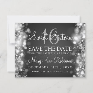 Sweet 16 "Save the Date" funkelnde Lichter Silber Save The Date