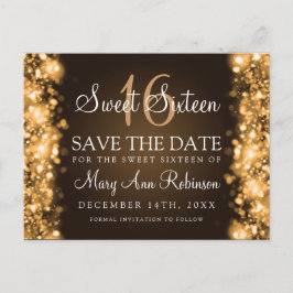 Sweet 16 "Save the Date" funkelnde Lights Gold Ankündigungspostkarte