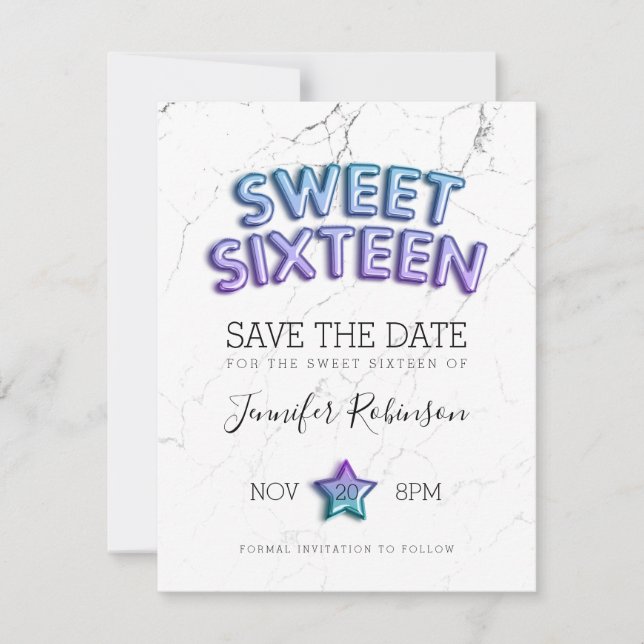 Sweet 16 Save the Date Mermaid Balloons Glitzer (Vorderseite)