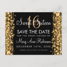 Sweet 16 Save the Date Party Glitzern Gold Ankündigungspostkarte