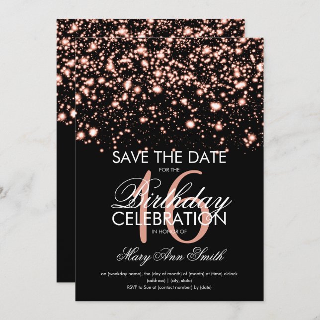 Sweet 16 "Save the Date" Rose Gold Einladung (Vorne/Hinten)