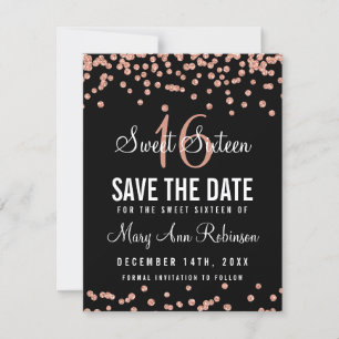 Sweet 16 Save the Date Rose Gold Glitzer Confetti