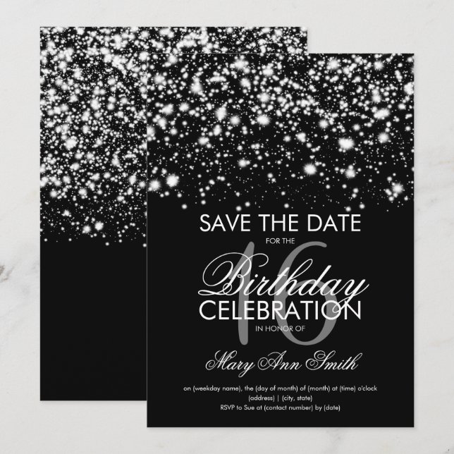 Sweet 16 "Save the Date" Silber Einladung (Vorne/Hinten)