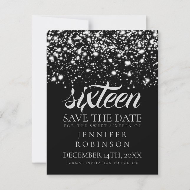 Sweet 16 "Save the Date" Silver Midnight Glam Save The Date (Vorderseite)