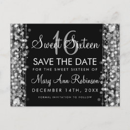 Sweet 16 Save the Date Silver Party Glitzern Ankündigungspostkarte