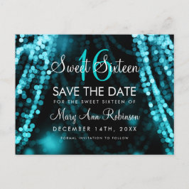 Sweet 16 "Save the Date" türkisfarbene String Ligh Ankündigungspostkarte