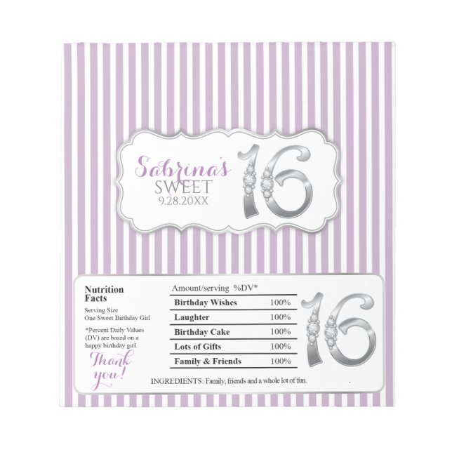 Sweet 16 Schokolade Bar Wrappers Notizblock (Vorderseite)